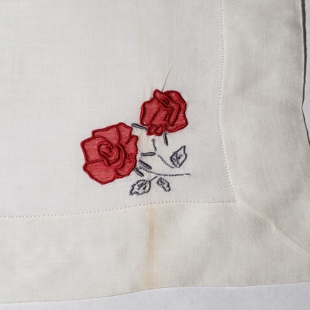 VTG 1960'S Hankie Red Rose Embroidered Flowers Bridal Wedding Something Old - Picture 12 of 12